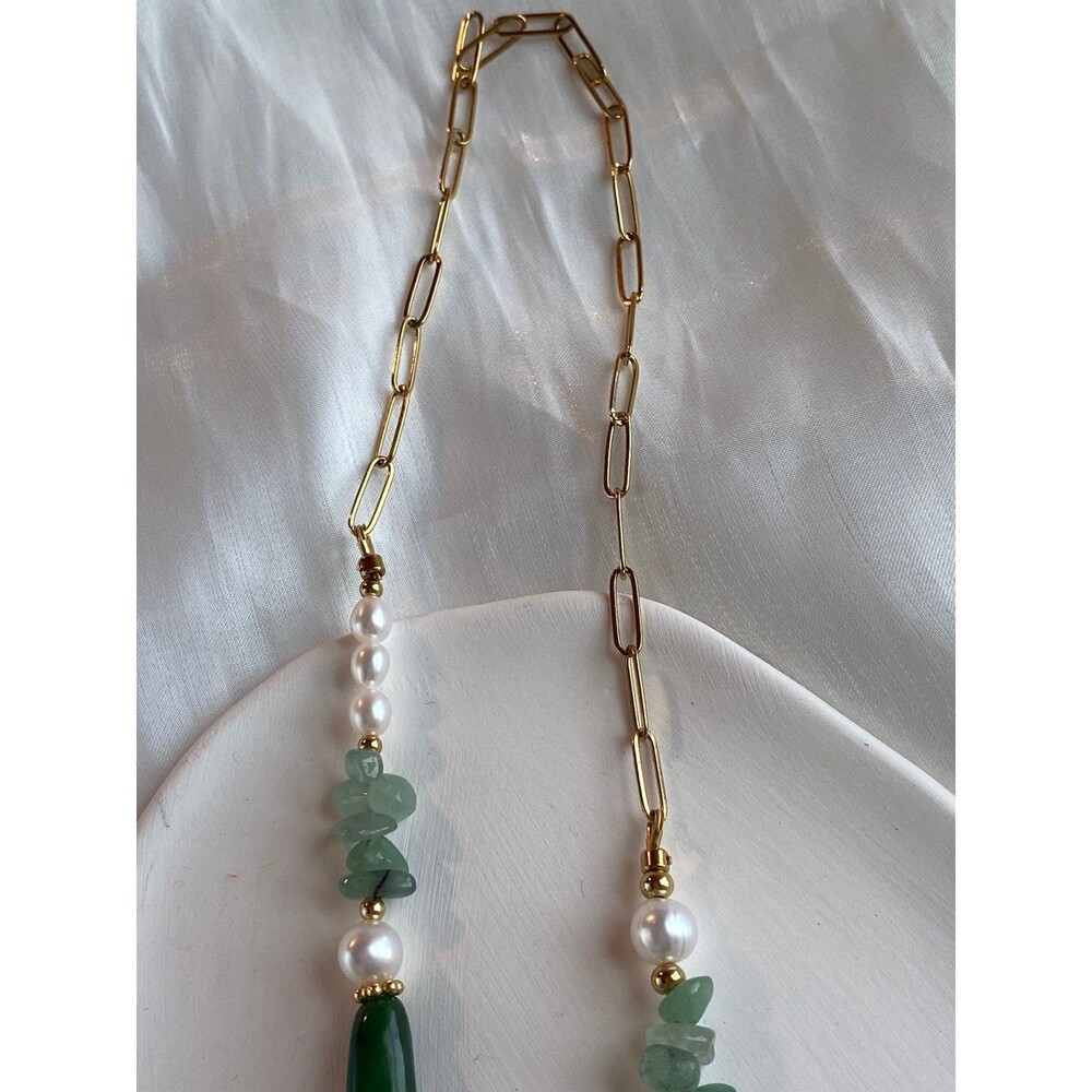 Fresh water pearl & jade long necklace - Picture 3 of 8